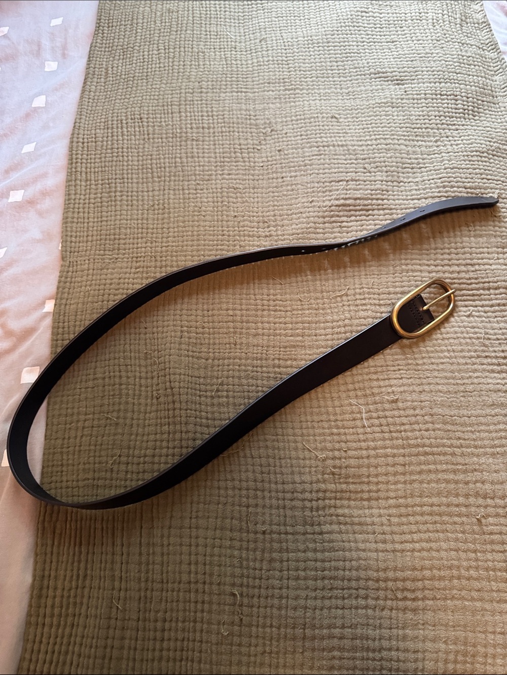 Treasure & Bond Black Leather Belt with Gold Oval Buckle